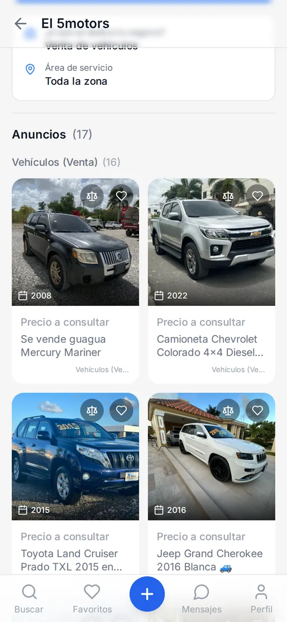 Captura: perfil de un dealer con sus vehículos