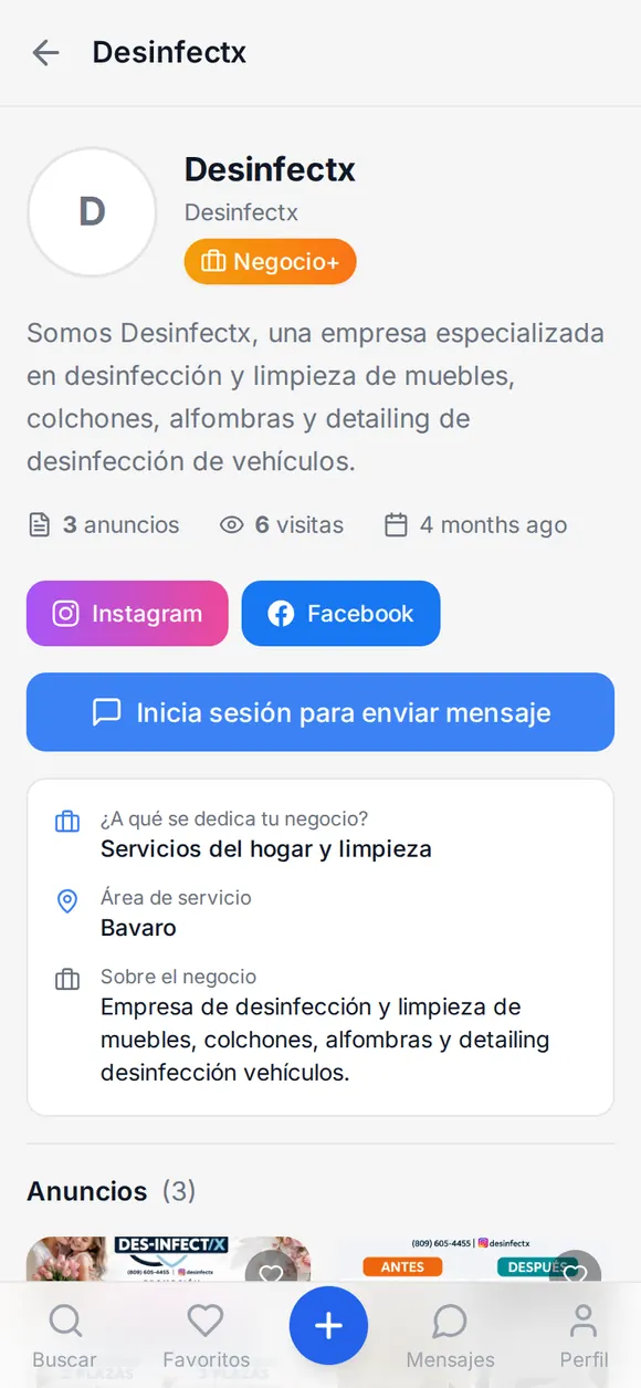 Captura: perfil de una empresa de servicios